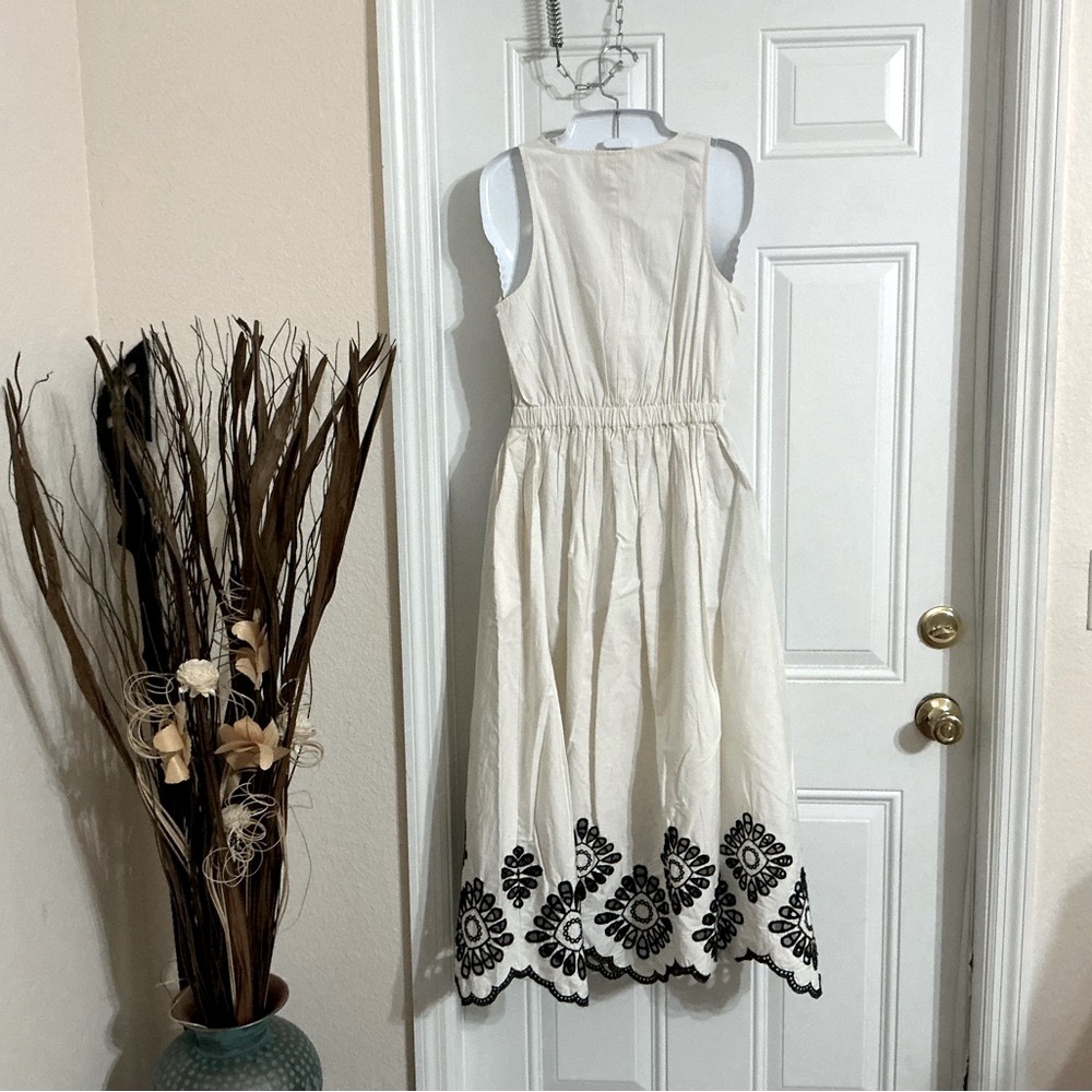 Universal Thread Cream Midi Dress with Black Embroidery - Picture 7 of 9